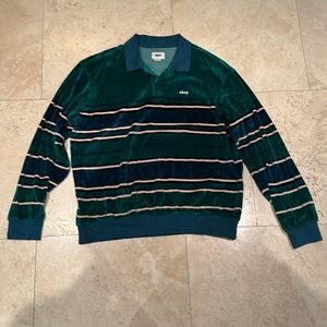 Obey Velour Striped Collared Shirt
